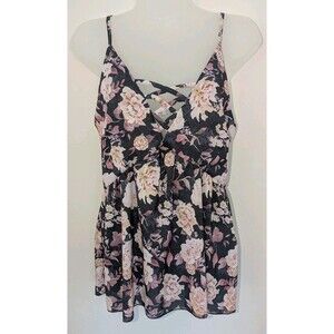 Unbranded Y2K Babydoll Camisole Top Black Dark Floral Fairy Romantic SZ M